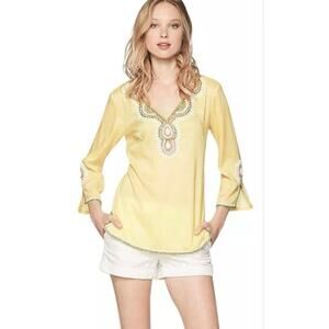 Lilly Pulitzer Braydon yellow top jeweled embellished beaded Small tunic shirt